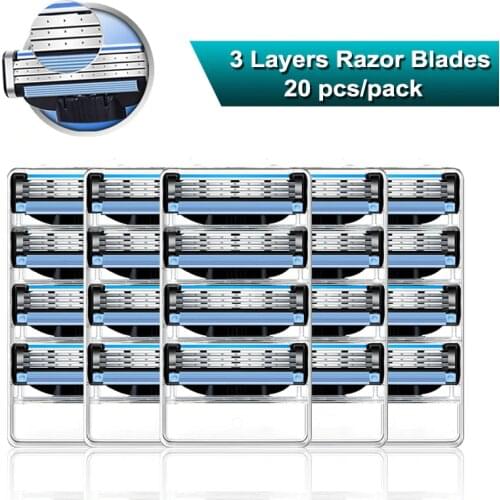 Shaving Razor Blades For Men 3 Layers Cassettes Fit Gillette Mach 3 Turbo Sensitive Manual Razor Replaceable Heads 20pcs/pack
