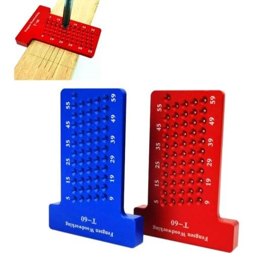 T60 woodworking ruler hole scriber ruler aluminum alloy T-shaped ruler woodworking mini scriber crossed Measuring tool