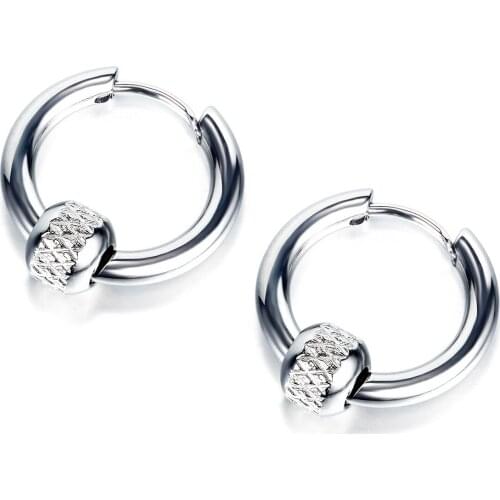Fashion Circle Stud Earrings Stainless Steel Geometric Round Crystal Earring for Men Him Punk Hip-Hop Male Jewelry