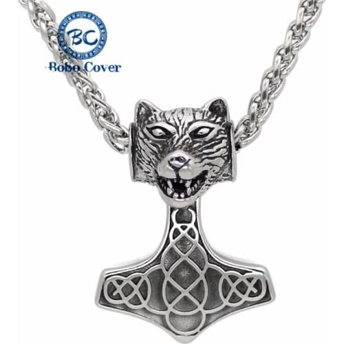 Thor Hammer Bear Head Men Pendant Women Titanium Steel Necklace Nodic Viking Long Sweater Chain Domineering Jewelry Fashion Gift