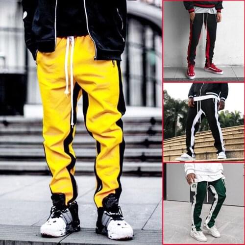 2021 New Mens Sport Gym Casual Pants Skinny Jogging Sweatpants Trousers Straight Stripe Color Matching Fashion Leisure