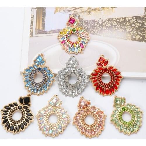 New Vintage Hollow Crystal Drop Dangle Earrings 2021 Trend Statement Rhinestone Dangle Ear Ring Fashion Jewelry For Women