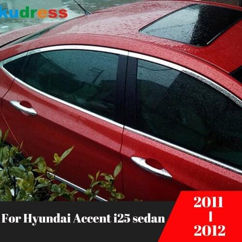 For Hyundai Accent i25 2012 Sedan Stainless Steel Car Window Cover Trim Garnish Molding Decoration Trims Exterior Accessories
