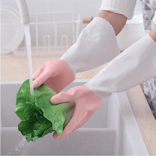 Kitchen Dishwashing Gloves Waterproof Household Cleaning Tool Non-Slip Reusable Rubber Gloves Long Sleeve