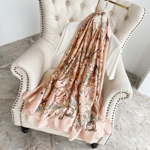 2021 Women Silk Winter Scarf Luxury Design Print Lady Beach Shawl Scarves Fashion Smooth Foulard Female Hijab