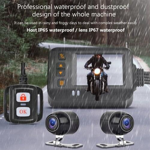 Full Body Waterproof Motorcycle Camera DVR 1080P Front & Rear Wide Angle Lens with 2" Display Loop Recording G-Sensor Parking