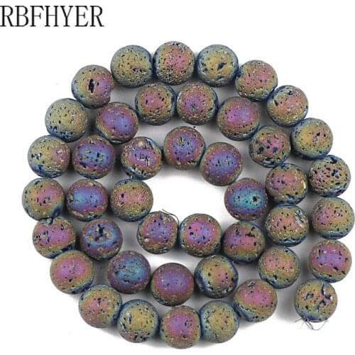Volcanic Lava Stone Plating Multicolour Natural Lava beads 4/6/8/10/12MM Round Beads DIY Necklace Accessories Jewelry