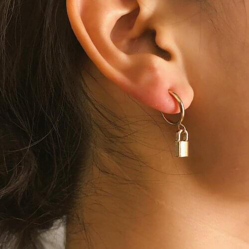 Personality Silver Color Lock Pendant Drop Earrings Women Men Unisex Jewelry Punk Dangle Earrings Key Geometric Rock Party