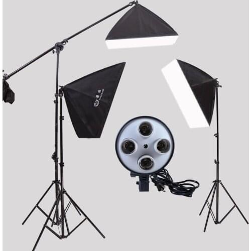 Photo Studio 50x70cm Softbox 4 in 1 Lamp Holder 3PCS Photography Lamp Suit Light Stand with Cross Bar Arm Lighting Soft Box
