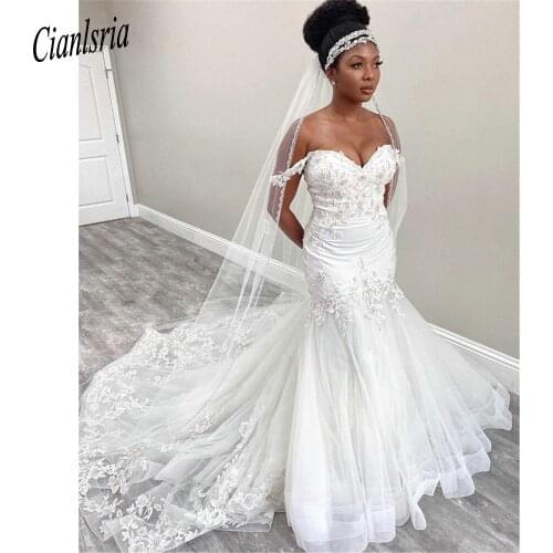 Modern Off The Shoulder Beading Crystal Long Mermaid Wedding Dresses Sweetheart Sleeveless Appliques Lace Bridal Gowns