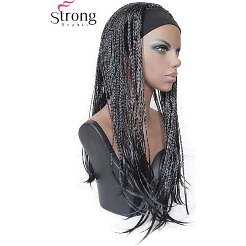 StrongBeauty 24INCH Long Black Braided 3/4 HEADBAND Wig Full Synthetic Hair