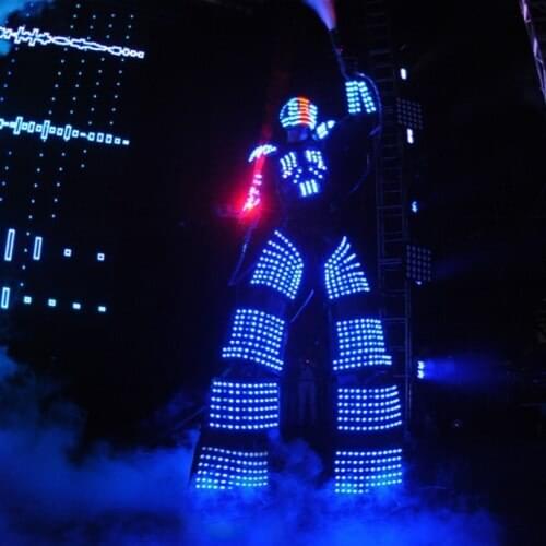 Party LED Dance Costumes Glowing Helmet Robot Suits Luminous Stilts Clothes Talent Show Mens Ballroom LED Clothing