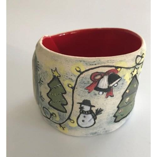 Unique Handmade Ceramic Tealigh Holder Hand Craftedt Handpainted With Underglaze Illustrations 1050 Degree Celcius Artwork