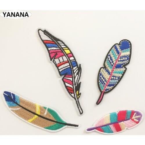 Feather Series Embroidered Patches for Clothing DIY Stripes Applique Clothes Stickers Iron on Badges patch