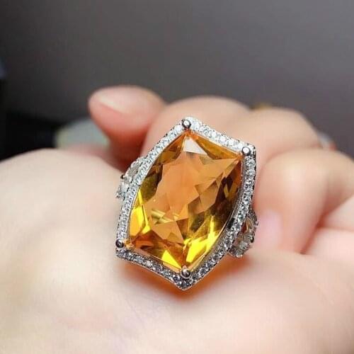 Jewelry 925 Silver Citrine Ring for Daily Wear 13mm*18mm Natural VVS Grade Citrine Ring Fashion Yellow Crystal Silver Ring