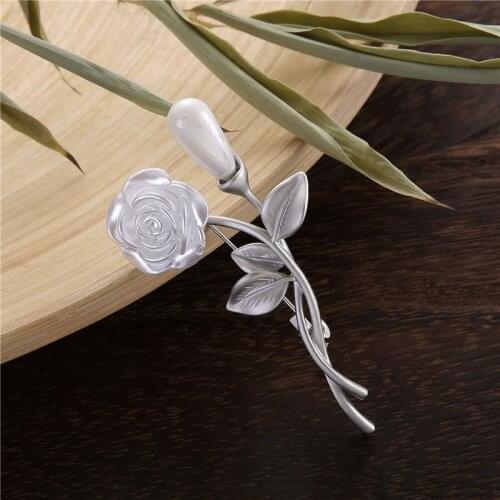 Matte Silver Plated Flower Brooch Bridal Wedding Party Pin Jewelry Elegant Broches for Women Simulated Pearl Brooches