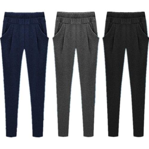 Womens Winter Velvet Warm Trousers Large Size 5xl 6xl Womens Loose Stretch Waist Harem Pants Female Leisure Pants