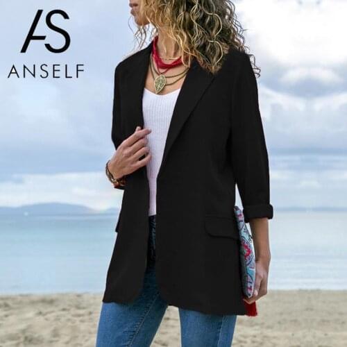 Women Blazer Long Sleeves Office Business Suit Notched Lapel Collar Open Front Thin Tops female Overcoat Autumn Casual Outwear