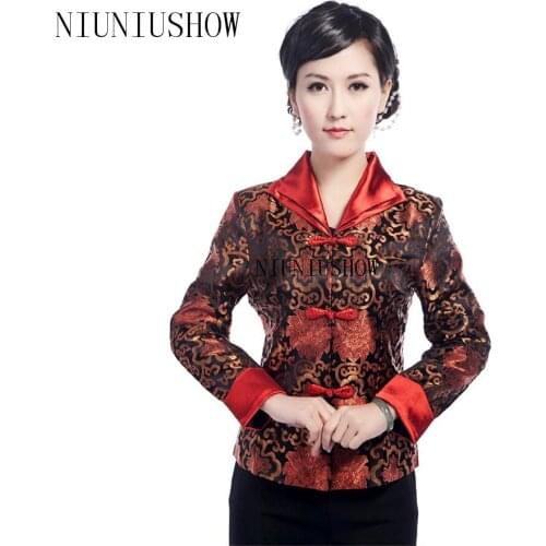 Hottest Chinese Style Lady Silk Satin Overcoat Vintage Turn-down Collar Jacket Three Button Coat Tang Suit Size S To 4XL