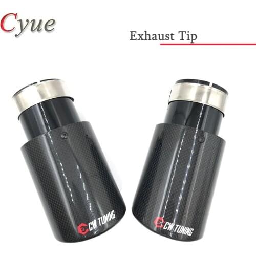 1Piece Glossy Carbon + Black Stainless Car Exhaust Tip Auto Styling Modification Muffler Tail Pipe