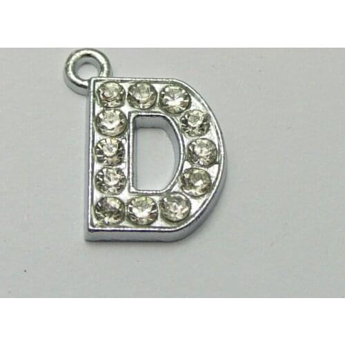 10 Silver Tone Alloy Rhinestone Alphabet Letter D Charms Pendants