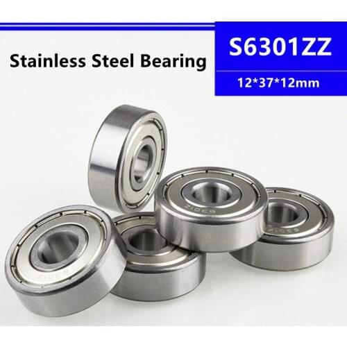 10pcs/lot S6301ZZ 12*37*12mm Stainless Steel Deep Groove Ball Bearing 12x37x12mm S6301 S6301-2Z S6301Z