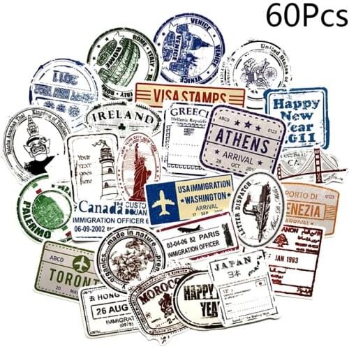 60Pcs Vintage Graffiti Stamps Paper Sticker Travel Hand Account Notebook Phone Case Scrapbook Decorations Retro Gifts