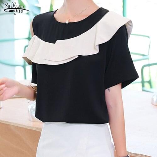Blusas 2021 Summer Women Tops Blouse Short Sleeve Korean Blouse Women Ruffles Chiffon Blouse Fashion Lady Clothing Femme 9809