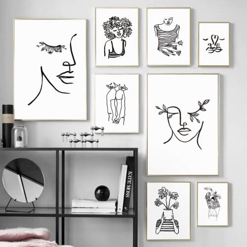 Black and White Line Figure Art Canvas Painting Inde Aesthetic Room Decoration Living Room and Bedroom Background Wall Art Decor