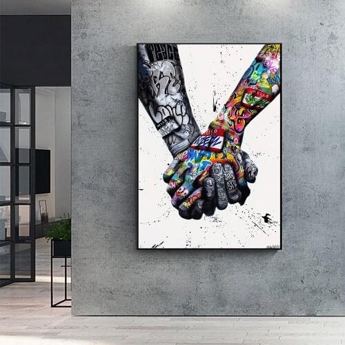 DDWW Drop Shipping Hand In Hand Colorful Street Personality Graffiti Big Size Modern Pop Culture for Home Decor Wall Art Poster
