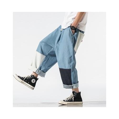 Fashion Streetwear Color Matching Jeans Mens Loose and Comfortable Ankle Jeans Pants