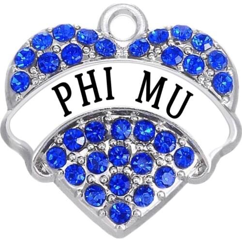 Eco-friendly Alloy Craft Associations Fraternity Sorority Member Souvenir Decor Gifts Heart Crystal Phi Mu Charms Greek Letter