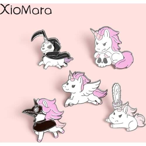 Grim Reaper Crow Enamel Pins Cartoon Punk Skull Brooches Collar Lapel Badges Jewelry Gifts For Friends Wholesale Pin