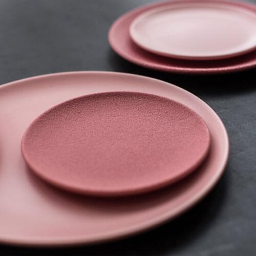 Ceramic Tableware Frosted Pink Plate Western Food Plate Spaghetti Plate Western Simple Style Steak Plate Hotel Restaurant Plate