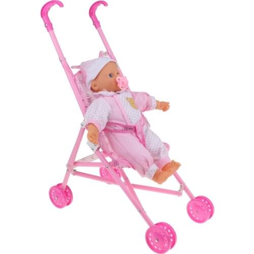 Simulation Baby Doll Can Cry Laugh and Mini Pink Push Cart Model Stroller Toy Set For Nursery Room Decoration