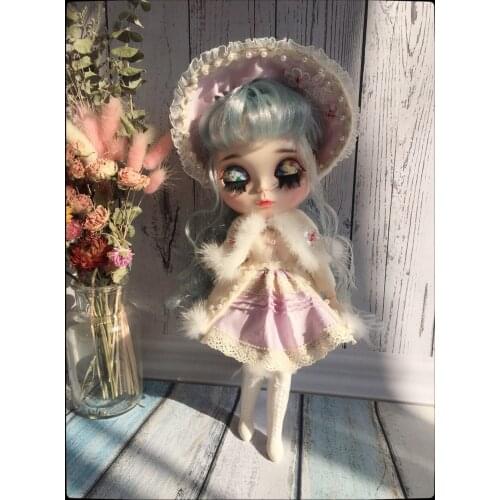Blythes doll dress is suitable for 1/6 OB24 size fashion winter winter style cape dress dress 4 pieces of doll accessories