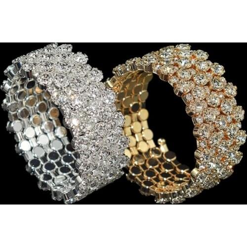 Multi-layer Full Drill Arm Around Bracelets & Bangles For Women Wedding Gift Gold Silver Plated Rhinestone Bangles Jewelry