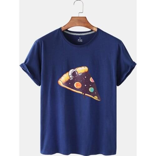 Fashion Personality Pizza Print T-shirt Sport Short Sleeve Womens Cotton T-shirt Summer Women Breathable Womens Round Neck Top