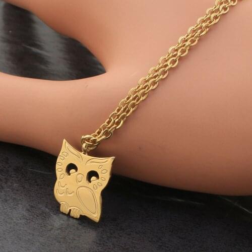 Fashion Small Owl Necklace Pendant Stainless Steel Jewelry For Woman and Girl Chain Gold Color NDNZADBA