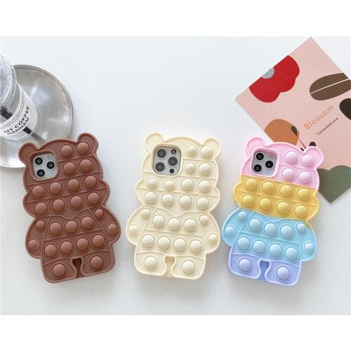 Soft Bear Push Bubble Fidget Phone Case for Apple Iphone6 7 8 Plus xs xr 11 12 pro max 2020SE Reliver Stress Antistress cover