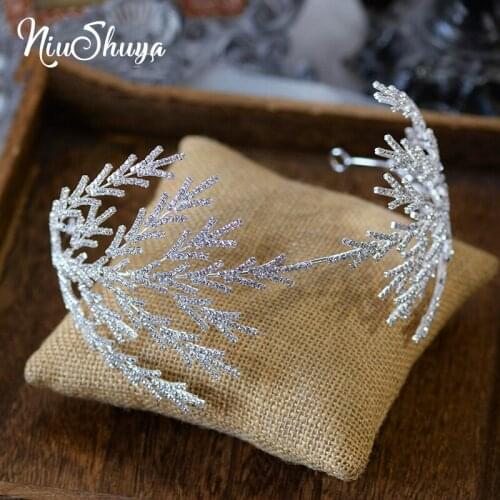 NiuShuya Luxury Clear Crystal Branch Wedding Headband Tiaras Crown Elegance Hairband Princess Hair Accessories