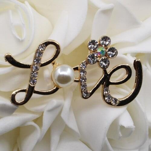 New 5PC 25*50MM love pearl rhinestone DIY Wedding invitations Wine glasses decorate gold Tone Pendants brooch Accessories