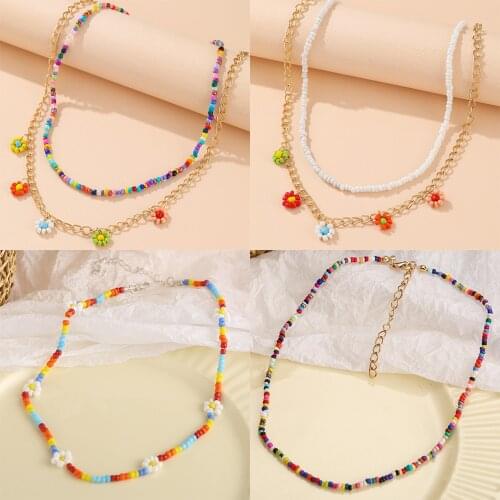 New Korean Sweet Colorful Little Daisy Flowers Acrylic Flowers Boho Beaded Clavicle Beadeds Necklaces for Women Girls Jewelry