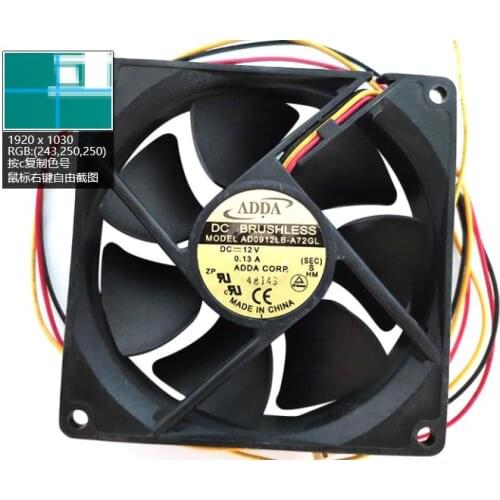 Original 9CM 12V 0.13A AD0912LB-A72GL 90*90*25MM three-wire cooling fan