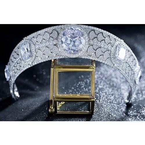 PEORCHID 2020 European Luxury Bridal Tiaras Women Princess Eugenie Zircon Crystal Wedding Crown Jewelry Hair Accessories