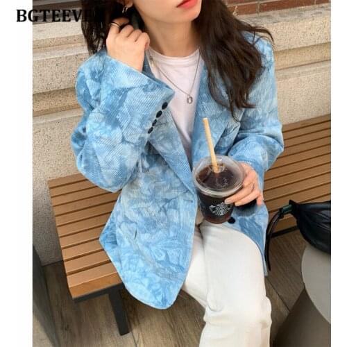 BGTEEVER Vintage Loose Women Tie Dye Blazer Full Sleeve Single-breasted Corduroy Ladies Suits Jackets 2021 Casual Female Outwear