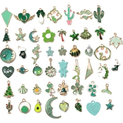 10/30/50pcs random Mixing Enamel Blue Charms Starfish leaves shells Heart month Star Pendant For Unisex DIY Jewelry Making Gifts