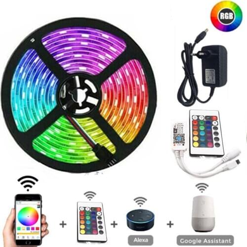 RGB LED Strip 15M Led Light Tape 5050 SMD 2835 5M 10M DC 12V Waterproof RGB LED lamp diode Ribbon Flexible Controller+Adapter EU