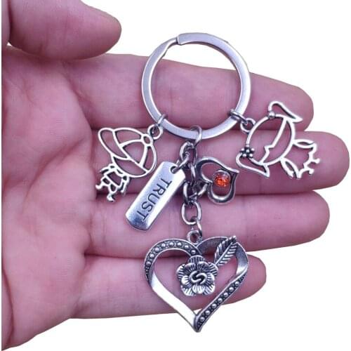 Romantic Couple Keychain Key Ring Engraved Trust Lettered Word Heart Charm Angel Birthday Valentines Day Lover Gift BR033-064