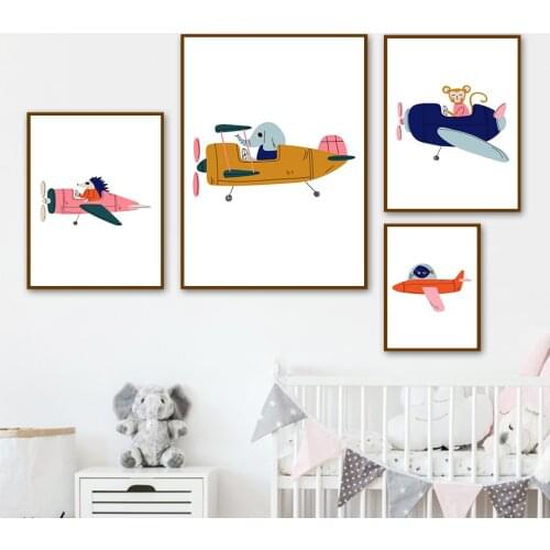 Airplane Hedgehog Horse Monkey Elephant Bear Wall Art Canvas Painting Nordic Posters And Prints Wall Pictures Kids Room Decor